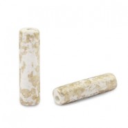 Abalorio de céramica DQ Griegos gold spot tubo 20x5mm - Blanco